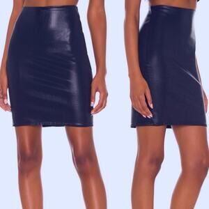 L’Agence Brandy Deep Midnight Navy Blue Coated Cotton Pull On Pencil Skirt S